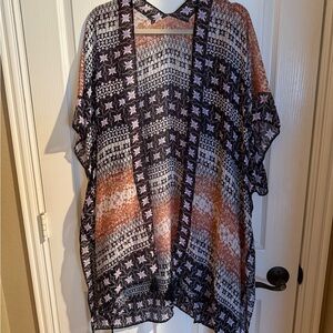 Black and Blue Boxy Tunic with Flutter Sleeves